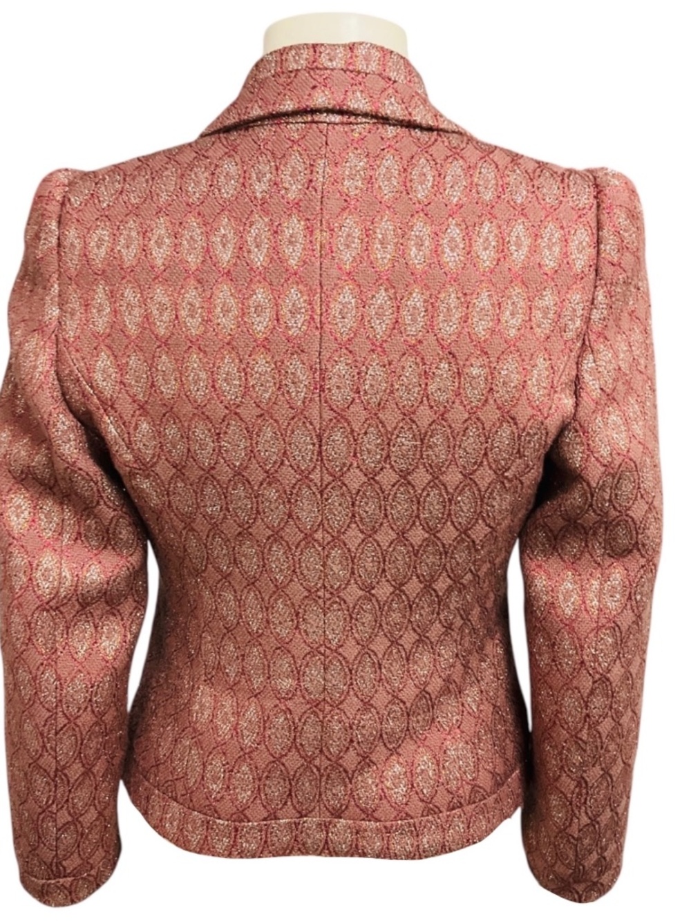 ROBERTO CAVALLI DUSTY ROSE METALLIC WOOL JACQUARD JACKET WITH BLACK STONE BUTTON - Picture 3 of 5